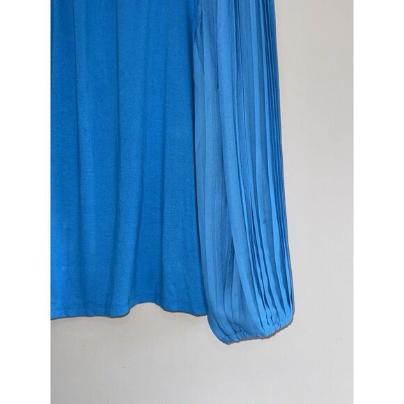 Talbots Pleated Puff Sleeve Knit Top Crew Neck Blue Soft Classic Balloon Size XL - Picture 4 of 15